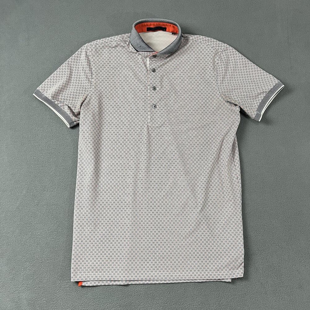 Greyson Polo Shirt Mens Small Orange All Over Print Wolf Golf Performance Collar